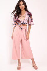 Pink Paper Bag Waist Culottes - Eris-Trousers