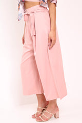 Pink Paper Bag Waist Culottes - Eris-Trousers