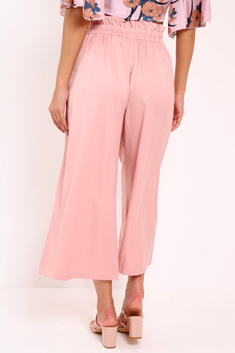Pink Paper Bag Waist Culottes - Eris-Trousers