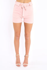 Pink Paperbag Tie Waist Shorts - Billie-Shorts