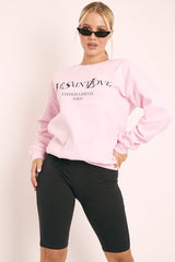 Pink Parisian Slogan Front Oversized Sweatshirt - Tamy-Loungewear