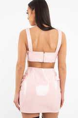 Pink Patent Faux Leather Crop Top Skirt Co-Ord - Nieve-Co-ords