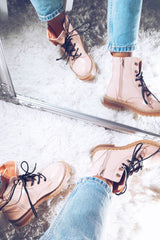 Pink Patent Lace Up Zip Ankle Boots -shiri-Boots