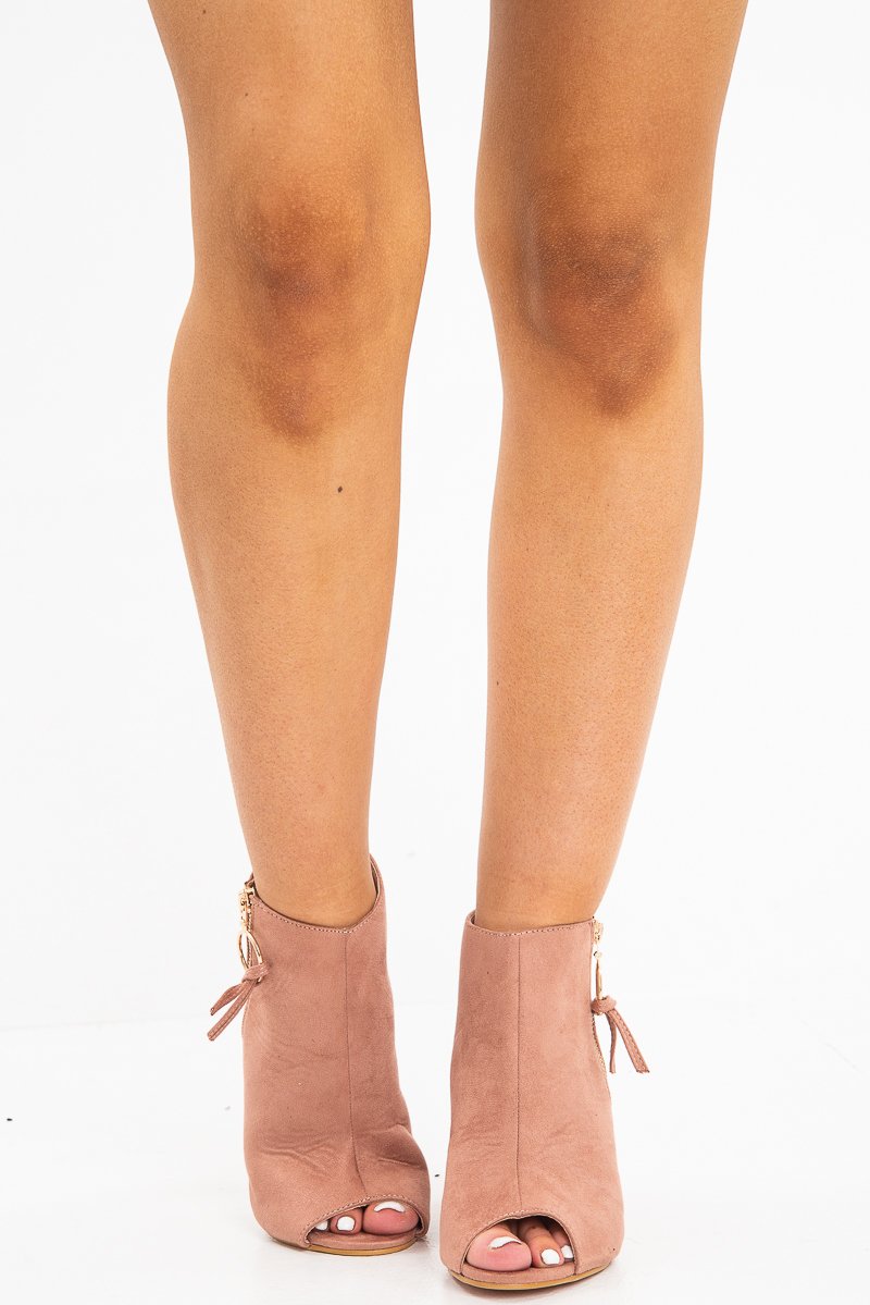 Pink Peep Toe Cut Out Heel Block Heels - Crissie-Heels