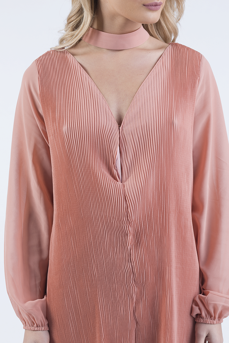 Pink Pleated Choker Playsuit - Mya-Playsuits