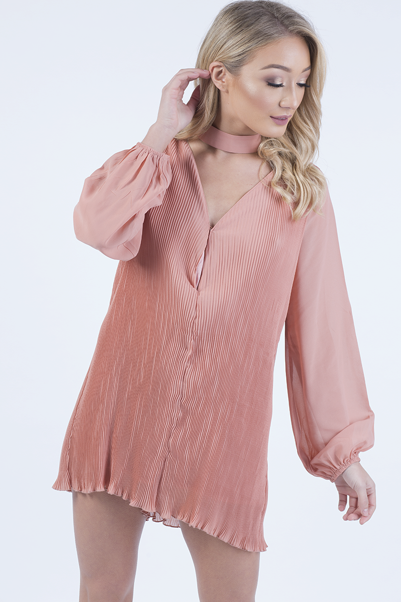 Pink Pleated Choker Playsuit - Mya-Playsuits