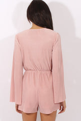 Pink Pleated Flared Sleeve Playsuit - Amity-Playsuits