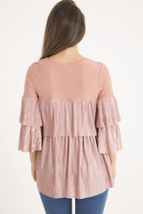 Pink Pleated Layered Frill Oversized Top - Matilda-Tops