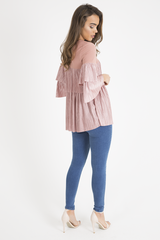 Pink Pleated Layered Frill Oversized Top - Matilda-Tops