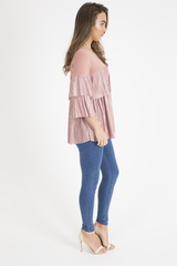 Pink Pleated Layered Frill Oversized Top - Matilda-Tops