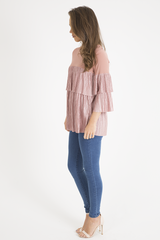 Pink Pleated Layered Frill Oversized Top - Matilda-Tops