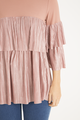 Pink Pleated Layered Frill Oversized Top - Matilda-Tops