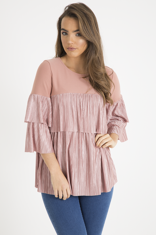 Pink Pleated Layered Frill Oversized Top - Matilda