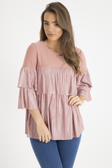 Pink Pleated Layered Frill Oversized Top - Matilda-Tops