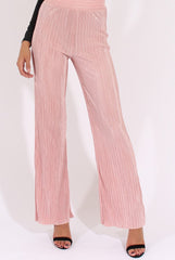 Pink Pleated Long High Waisted Trousers - Jojo-Trousers