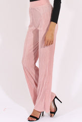 Pink Pleated Long High Waisted Trousers - Jojo-Trousers