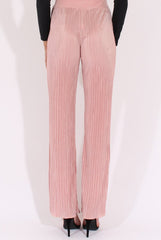 Pink Pleated Long High Waisted Trousers - Jojo-Trousers