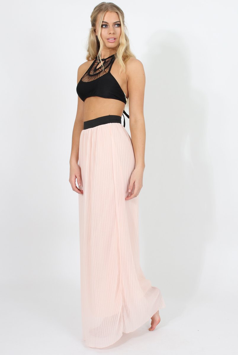 Pink Pleated Maxi Skirt - Shanice-Skirts