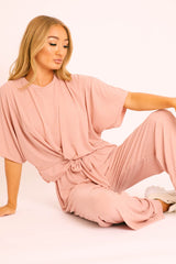 Pink Plisse Wide Leg Trouser and Top Co-ord - Hellen-Co-ords