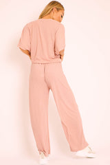 Pink Plisse Wide Leg Trouser and Top Co-ord - Hellen-Co-ords