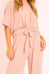 Pink Plisse Wide Leg Trouser and Top Co-ord - Hellen-Co-ords