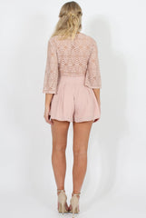 Pink Plunge Lace Playsuit - Yasmine-Playsuits