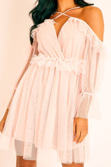 Pink Plunge Tulle Ruffle Cross Back Dress - Aerial-Dresses