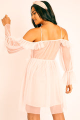 Pink Plunge Tulle Ruffle Cross Back Dress - Aerial-Dresses