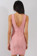 Pink Plunge V Bandage Dress - Kia-Dresses