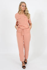 Pink Pocket Front Detail Dipped Hem Trousers - Kem-Trousers