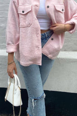 Pink Pocket Oversized Brushed Shacket - Caley-Shacket