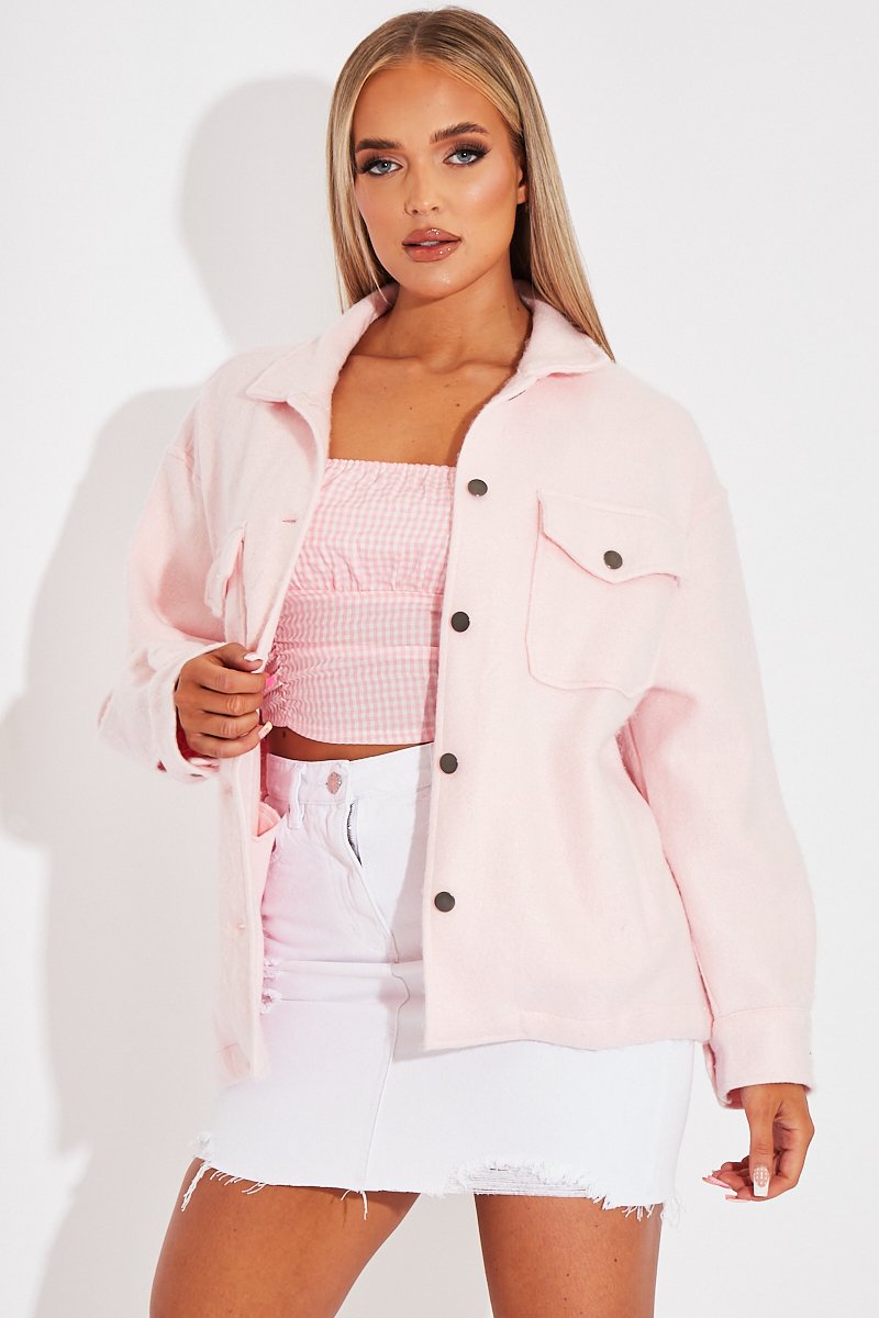 Pink Pocket Oversized Brushed Shacket - Caley-Shacket