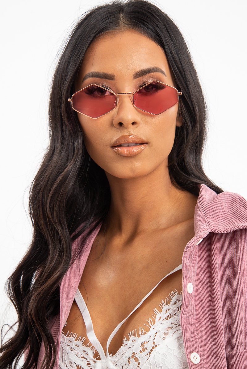 Pink Pointed Oval Tinted Lens Sunglasses - Amaira-Sunglasses