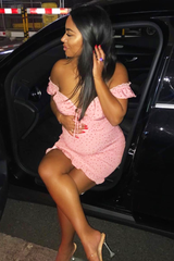 Pink Polka Dot Frill Detail Shirred Dress - Jamaria-Dresses