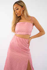 Pink Polka Midi Skirt and Crop Top Co-ord - Viktoriya-Co-ords
