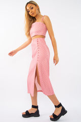 Pink Polka Midi Skirt and Crop Top Co-ord - Viktoriya-Co-ords