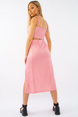 Pink Polka Midi Skirt and Crop Top Co-ord - Viktoriya-Co-ords