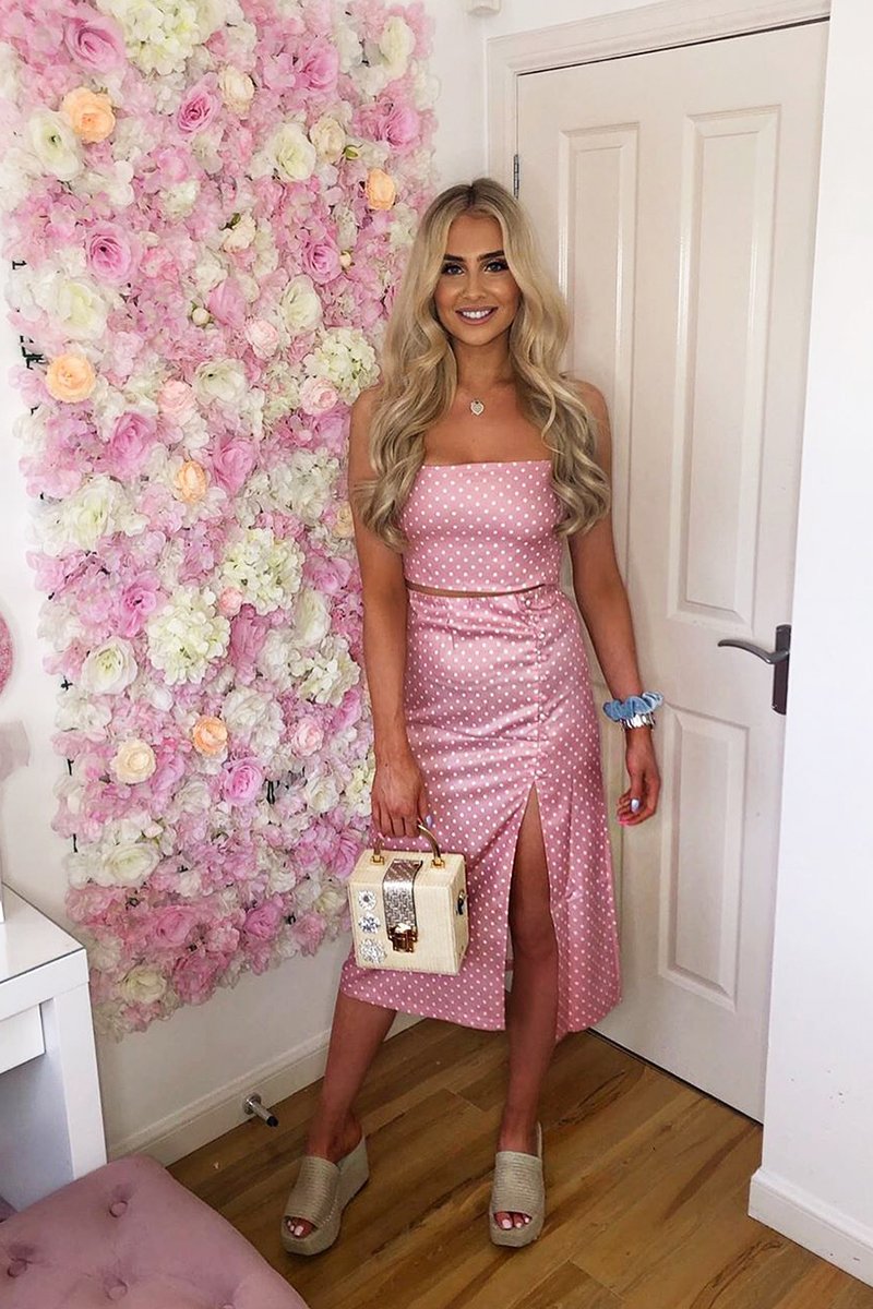 Pink Polka Midi Skirt and Crop Top Co-ord - Viktoriya-Co-ords