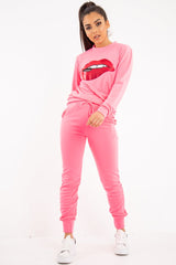 Pink Red Lips Printed Tracksuit - Lydea-Tracksuits