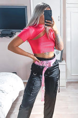 Pink Rib High Neck Crop Top - Talina-Crop Tops