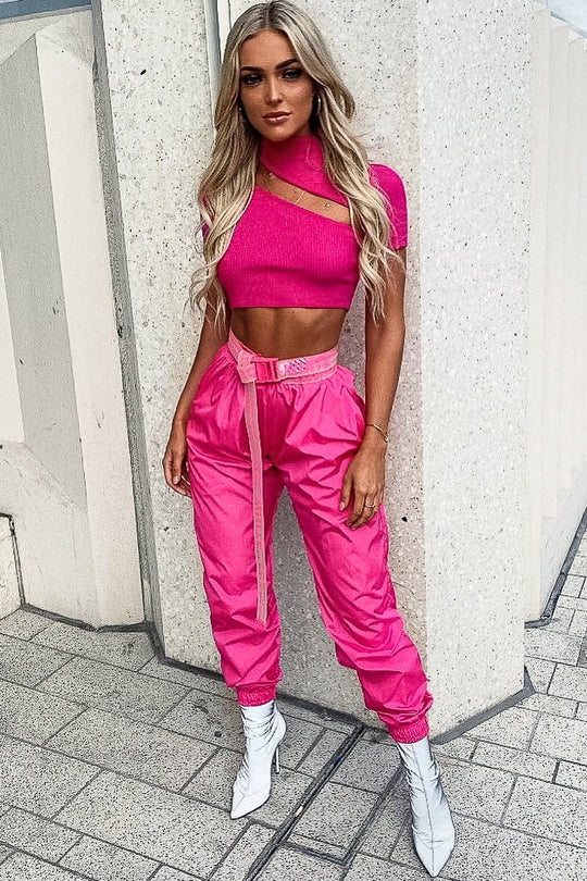 Pink Rib High Neck Crop Top - Talina