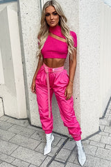 Pink Rib High Neck Crop Top - Talina-Crop Tops