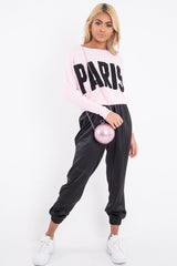 Pink Rib Knit Paris Slogan Jumper - Khylah-Jumper