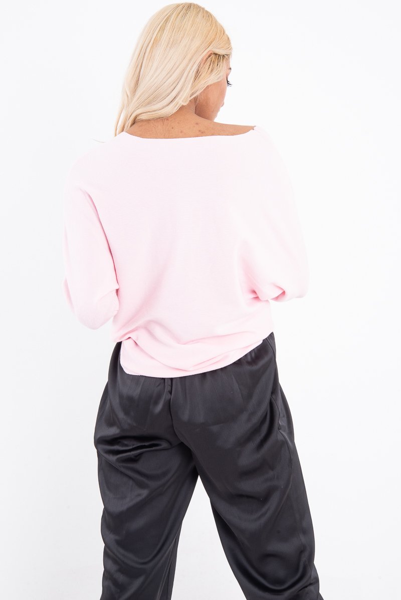 Pink Rib Knit Paris Slogan Jumper - Khylah-Jumper
