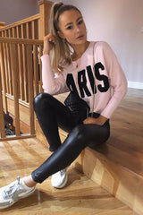 Pink Rib Knit Paris Slogan Jumper - Khylah-Jumper