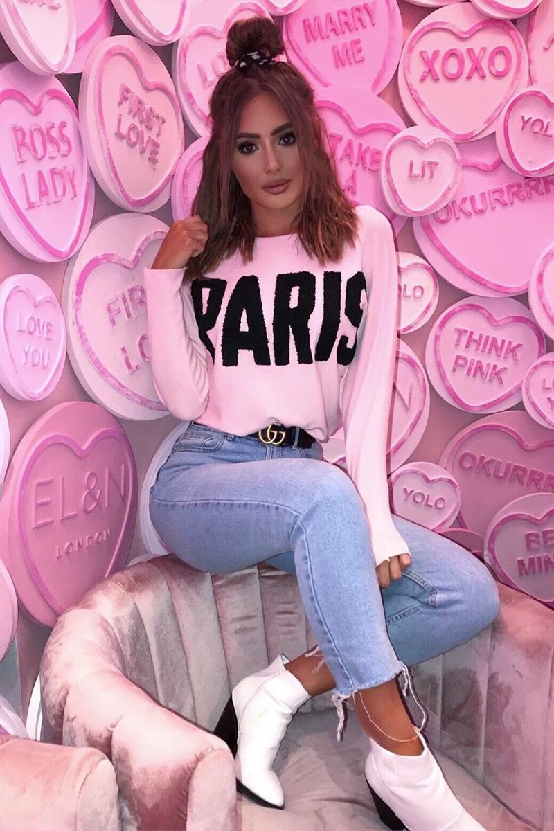 Pink Rib Knit Paris Slogan Jumper - Khylah-Jumper