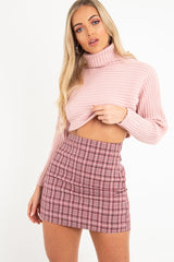 Pink Rib Knit Roll Neck Crop Jumper - Rylan-Crop Jumper