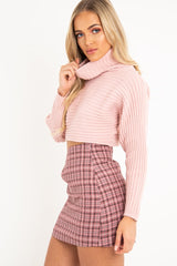 Pink Rib Knit Roll Neck Crop Jumper - Rylan-Crop Jumper