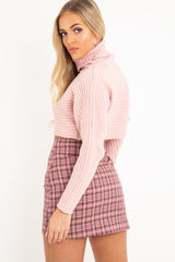 Pink Rib Knit Roll Neck Crop Jumper - Rylan-Crop Jumper