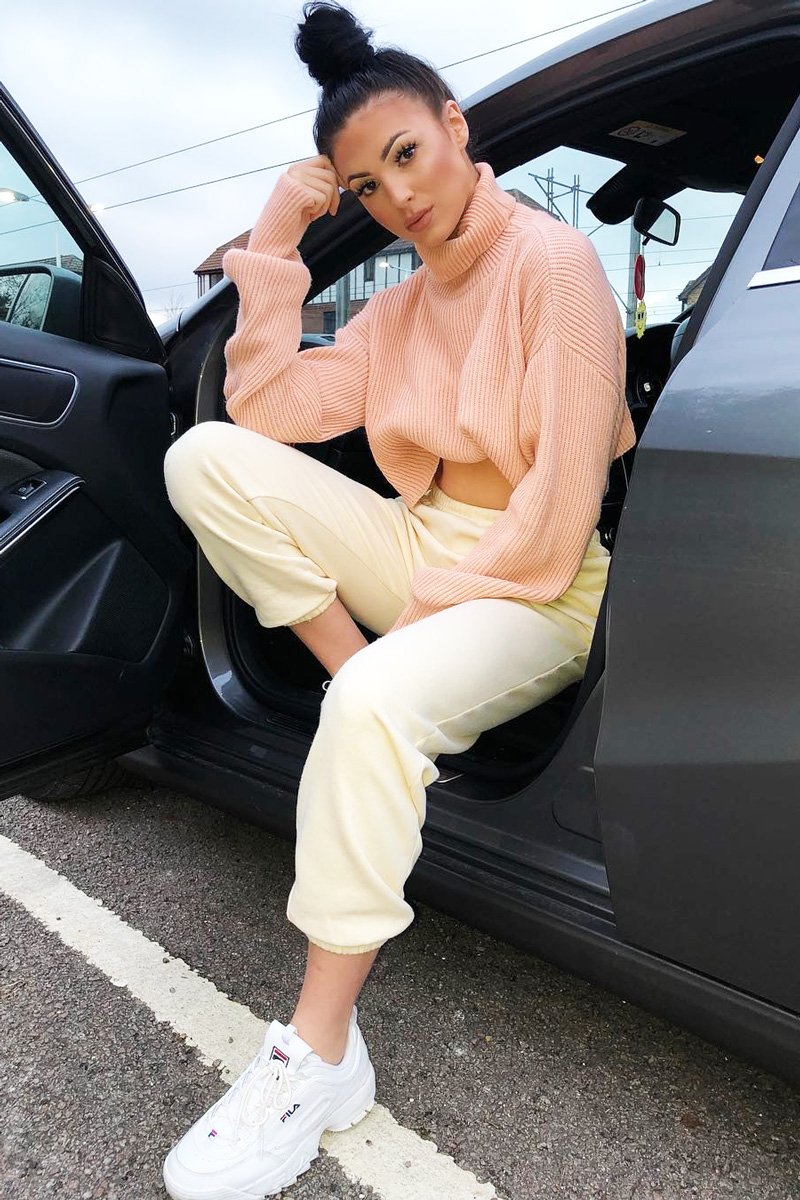 Pink Rib Knit Roll Neck Jumper - Brinna-Jumper
